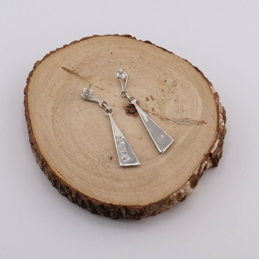 Zuni Offset Triangle‎ Dangle Earrings Sterling Silver Opal Native American** - Picture 9 of 11